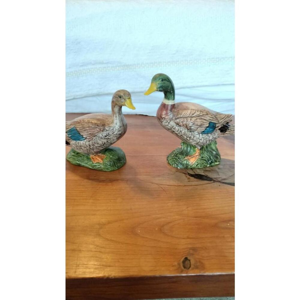 Vintage Hand-Painted‎ Duck Figurines – Mallard Drake & Hen – Ceramic – 6" Pair